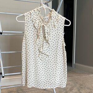 LOFT Black and White Polka Dot Ruffle Blouse
